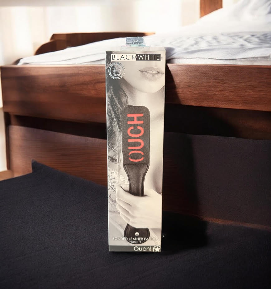 Black & White - Bonded Leather paddle "OUCH"