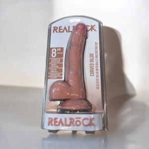 Real Rock Realistic Curved dildo with Balls 8" - TAN